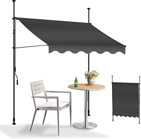 REALN Sonnenschutz Balkon ohne Bohren mit Kurbel, Klemmmarkise, Gelenkarm Markise Wasserdicht für Terrasse, Türen, Fenster, Decks, Veranda, Hinterhof, Garten (Color : Gray-A, Size : 2m/78in)