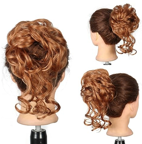 FDEETY Chignon Riccio Messy Posticcio Capelli Sintetici Elastico Coda Acconciatura Updo Voluminoso Ciocca Arricciata