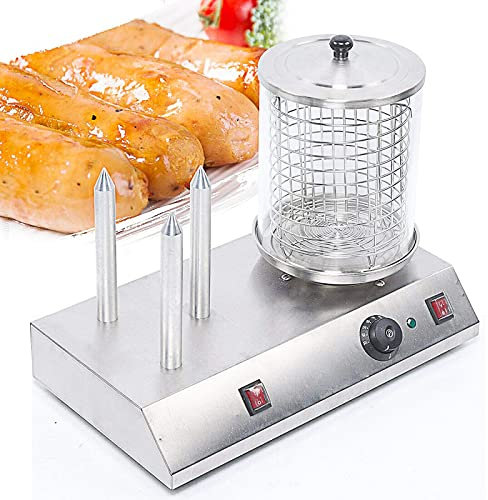 TEmkIn Fornello Elettrico per Grill, Macchina per Hot Dog alla griglia con Coperchio in Vetro Rimovibile, Salsiccia per Hot Dog, Macchina per tostapane per Ristorante