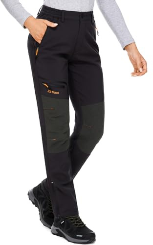 mosingle Waterproof Hiking Trousers Womens, Snow Ski Fleece Lined Walking Outdoor Fishing Insulated Soft Shell Winter Warm Pants #6081-Black-6