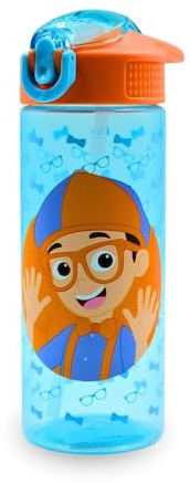 Blippi 600ml Kids Water Bottle with Flip Spout, Lockable Leak‑Proof Lid & Straw – Official Blippi Drinks Bottle for School, Sports, Travel & Everyday Hydration, Blue