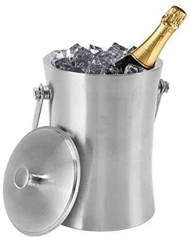 ANKROYU Double Wall Stainless Steel Double Wall Insulated Ice Bucket with Lid, Insulated Ice Bucket, Strainer & Tongs for Wine, Cocktails, Parties, Home Bar Use