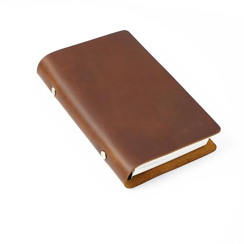 KISSKI·H Olvido A7 Binder Tagebuch Ordner, 6 Ringe Nachfüllbares Taschen Notizbuch, Echtes Leder Kleines Reisetagebuch, 14,5 x 10,2 cm, Geschenke für Damen/Herren, Vintage Lederplaner, Braun