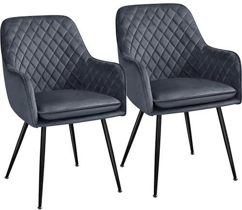 Yaheetech Dining Chairs Set of 2 Velvet Dining Chairs Modern Tufted Armchair Upholstered Accent Chair for Counter Lounge Home Kitchen, Dark Grey