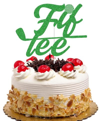 Happy 50th Birthday Cake Topper, Golf Fif-tee Cake Decorations, Green Glitter Funny Golf Themed 50th Birthday Party Decors, Cheers to 50 Years/Fifty