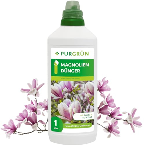 Purgrün® Magnoliendünger 1 Liter – Prächtige Blüten dank Guano – Fördert die Widerstandskraft – Premium-Dünger mit Spurennährstoffen – NPK 7+5+6 – Blütendünger für 200 Liter Gießwasser