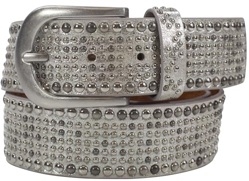 Damengürtel mit Nieten, Strass-Nieten-Besatz, Synthetikgürtel im Vintage-Style, Breite ca. 3,8 cm