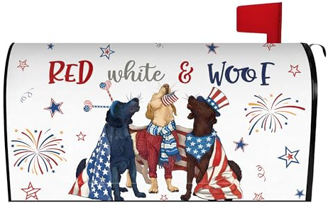 4th of July Dog Mailbox Cover 21x18 Inch, Independence Day Post Letter Box Covers, American Flag Patriotic Holiday Magnetic Waterproof Mail Wraps for Outdoor Yard Garden Standard Mailbox Decor
