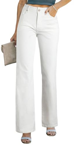 Sidefeel Women's White Jeans Wide Leg Jeans Woman Casual High Waisted Straight Leg Denim Pants Size 6