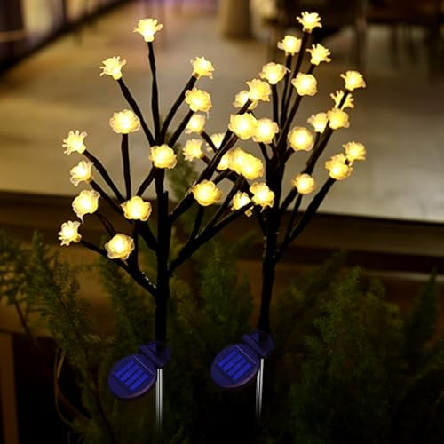 Lampe Solaire Exterieur Jardin, 2 Pièces 20 LEDs Lampe Solaire de Lotus, Ip65 Imperméable Lumiere, Decoration Jardin Exterieur pour Balcon, Terrasse, Chemin, Pelouse