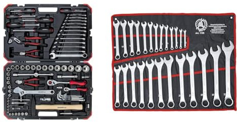 GEDORE red Steckschlüsselsatz, 100-teilig, Mit Umschaltknarre, Ratsche & BGS Diy 1198 | Maul-Ringschlüssel-Satz | 25-tlg. | SW 6-32 mm | inkl. Tetron-Rolltasche | Gabelringschlüssel