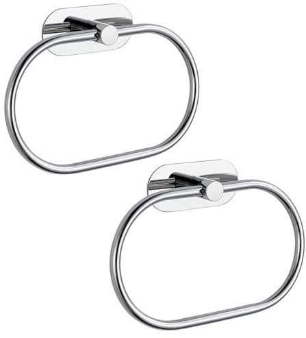 EOLAX Toallero para baño, toallero autoadhesivo montado en la pared, toallero de baño de acero inoxidable, accesorios de hardware sin taladrar, moderno soporte redondo para toallas, cromo Paquete de 2
