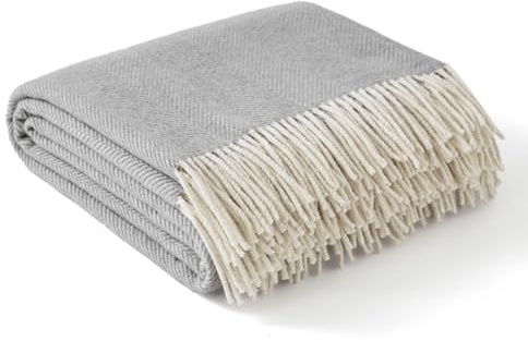 Bedsure 100% Wool Blanket for Women Gift - GentleSoft and Cozy, Lightweight Warm Christmas Blanket for Winter, Luxury Herringbone Throw for Couch, Grey, 50x60 Inches
