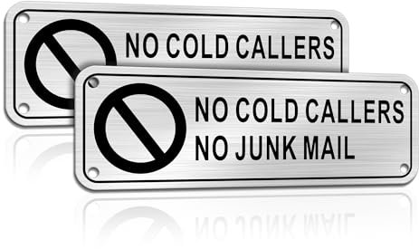 TAKULA No Cold Callers Sign for Front Door-15 * 5cm Stop Sign-2 Pack,No Cold Callers Metal Signs-Brushed Metal,An Effective Solution to Stop Unwanted Sales Pitches