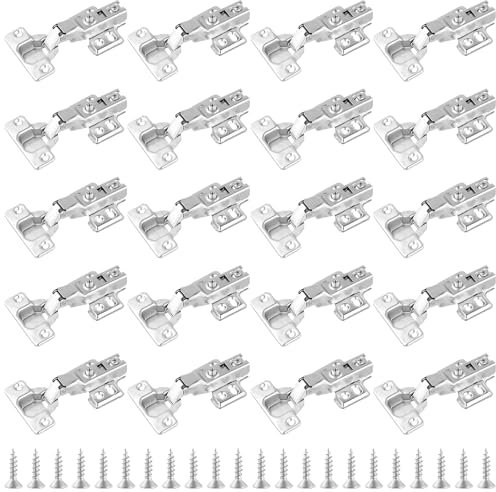 FUNSUEI 20 PCS Soft Close Cabinet Hinges, 105 Degree Kitchen Cabinet & Cupboard Door Hinge with Screws Half Overlay Hinge for Kitchen, Bathroom, Bedroom