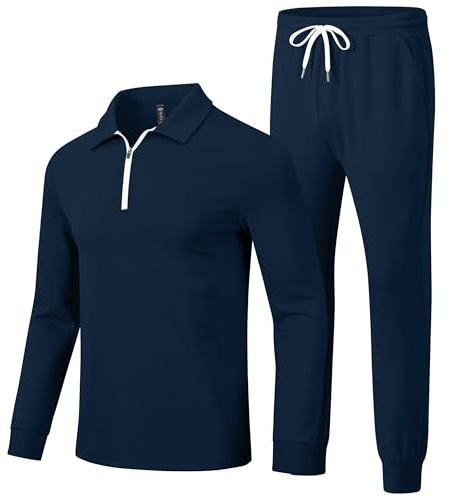 MoFiz Herr träningsoverall joggingdräkt sportdräkt fritidsoverall långärmad bekväm andas 1/4 dragkedja sweatshirt och sportbyxor tracksuit, N02- marinblå, L