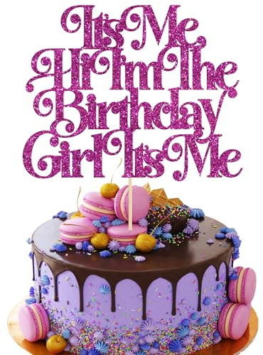Gyufise 1Pc It's Me Hi I'm the Birthday Girl Cake Topper Glitter Funny Girls' Cake Decoration Supplies Purple