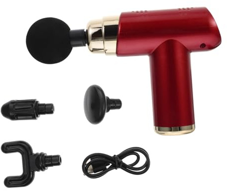 Masajeador de Percusión Eléctrico Mini 1 Juego Abs Rojo | 6 Velocidades, 4 Cabezales de Masaje, Carga Tipo C 5v/1a, Batería 7, 4v 1200mah