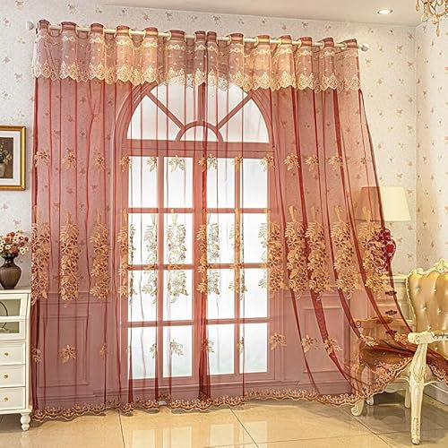 KEKUYA Transparente Vorhäng - Voile Gardinen Transparent Ösen Vorhang für Wohnzimmer Schlafzimmer Fenster Gardinen 2er Set 229 x 229 cm(BxH) Blattstickerei