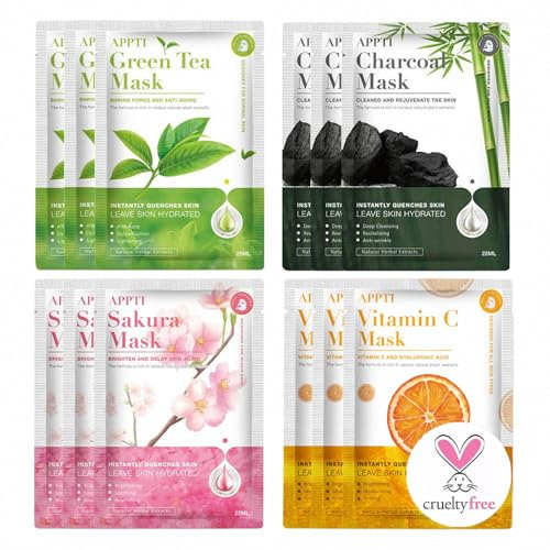 Somnr 12 PCS Sheet Face Mask Set, Natural Plant Extracts, Hydrating, Brightening, Anti-aging, Brightening, Moisturizing Sheet Masks Multipack, Daily Care Face Masks Skincare for All Skin Types