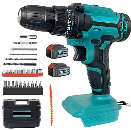 Akku-Bohrschrauber 18/21V,Ersatz für Makita 18V Akku,21V Akkuschrauber Set mit 2x 3.0AH Akku & Ladegerät, 26tlg Zubehör,LED-Licht, für Haus,DIY Projekt