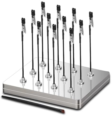 Ruimooto Tercera mano profesional con base magnética. 12 pinzas de cocodrilo flexibles, 1 cepillo y 1 base de caja de hierro. Ideal para ayudas de soldadura, herramientas de modelismo (Mediano)