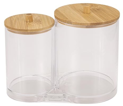 Steowsey Support de Tampons de Coton-Tige avec Couvercles en Bambou, Support de Qtip Acrylique Distributeur de Boules de Coton Tampon Rond en Coton