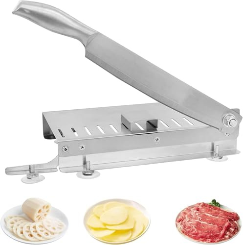 Holdfiturn Meat Slicers 32x15cm Manual Frozen Meat Slicer Adjustable Thickness Slicers Meat Cutter Machine Frozen Meat roll Slicer for Home Use for Home Cooking of Hot Pot Shabu Shabu Korean BBQ (B)