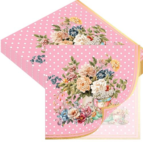 20 Rosa Servietten mit Punkten, 33 x 33 cm, Papierservietten für Mädchen Geburtstag, Baby Shower, Party und Tischdeko