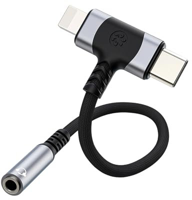 Adattatore Audio USB-C e Lightning a Jack 3,5mm, Cavo Dongle HiFi per iPhone e Samsung Galaxy, 12cm
