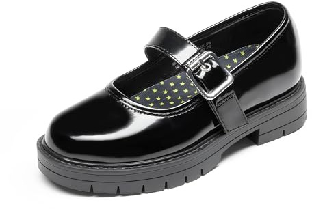DREAM PAIRS Girls Mary Jane School Uniform Shoes,All Black,4 Big Kid | Platform Hook and Loop with Arch Support Insole Roomy Round Toe Chunky Oxford for Toddler Little Big Kid