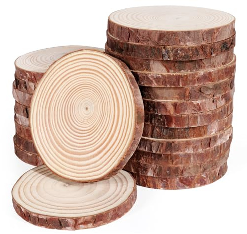 Timburst Holzscheiben 28 Stücke, 9-10cm Baumscheiben, ohne LöChern Holzplatte Rund,Holz Scheiben Zum Basteln für Tischdeko, Deko Hochzeit MittelstüCke Weihnachten Dekoration misst 9,10 cm