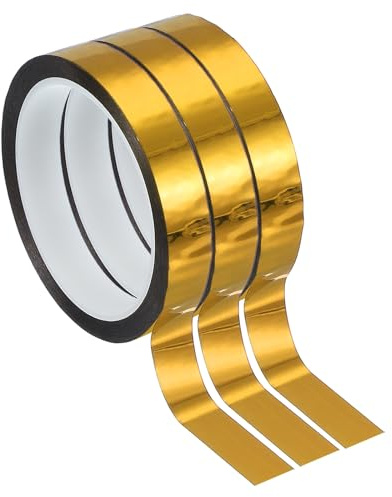 PATIKIL Cinta De Poliéster Metalizada 15mm X 50 Metros 3 Paquetes Cinta Decorativa Metálica Dorada Brillante Cinta Adhesiva Espejo Pared Decorativa Arte Gráfico Molduras Paredes