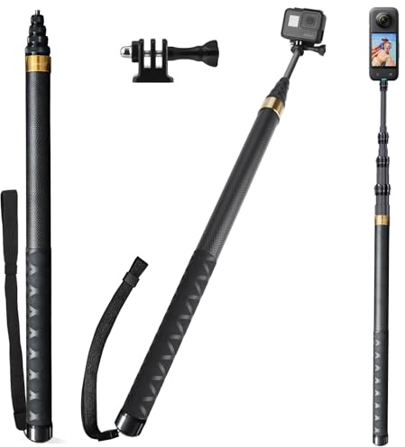 3 m/300 cm osynlig selfiepinne för Insta 360 X5 X4 X3, kolfiber selfie stick lång selfiestav monostativ med adapter för GoPro Hero 13 12 11 10 Black DJI Osmo Action 5 Pro, guld
