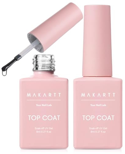 Makartt Top Coat Gel UV Nagellack – 2 StücK Gel-Überlack Ohne Abwischen, Lang Anhaltendes, Glänzendes Finish, Klarer Nagellack, Vergilbt Nicht, Rosa Flasche Ablösbar unter UV/LED Lampe