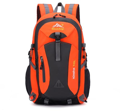 PORRASSO Zaino da Trekking Zaino Impermeabile 40L Zaini con Foro per Auricolare Hiking Backpack per Donna Uomo Campeggio Arrampicata Viaggio Sport Arancione