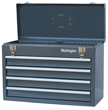 Workington Portable Metal Tool Chest with 4 Drawers, 20 4-Drawer Tool Chest Cabinet with Ball Bearing Drawer Slides, Steel Tool Storage Box Organizer 4004 Gray