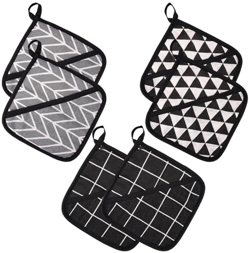 6 Stück Topflappen Kitchen, Quadratischer Topflappen Mit Tasche, Mit Aufhängeschlaufe, Einfach aufzuhängen, für die Kuche, Kochen, Backen, Küchenzubehör, Schwarz und Grau, (18 x 18 cm) | Quadratischer Topflappen Mit Tasche, Einfach aufzuhängen, für die Kuche, Kochen, Backen, Küchenzubehör, Schwarz und Grau