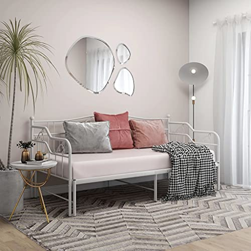 Mokuyary Ausziehsofa Bettgestell Weiß Metall 90x200 cm, Schlafsofa Bett mit Lattenrost Tagesbett, Gästebett Couch Bett ohne Matratze Sofabett für Wohnzimmer Schlafzimmer Gästezimmer -B
