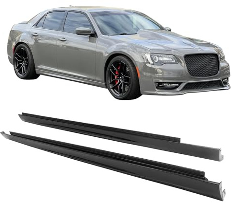 IKON MOTORSPORTS, Side Skirts Extension Compatible with Fits 2011-2023 Chrysler 300 All Models, SRT Style PP Gloss Black Rocker Panel Splitter Side Underbody Spoiler 2PCS