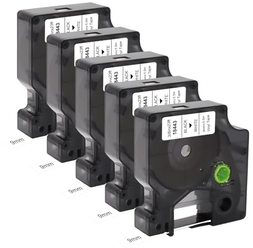 Molabel 5-pack 18443 vinyletikettband, 9 mm x 5,5 m, svart på vitt
