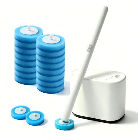 Viaptus Disposable Toilet Brush Set with Refills, Wall Mounted – White | Wand Starter Kit with 360° Swivel Head |Automatic lid | Hygienic Contact-Free Use | Ideal for Bathroom Maintenance
