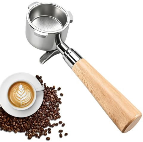 Portafiltro de 51 mm para DeLonghi Dedica & Smeg, portafiltro con mango de madera | Diseño de 3 orejas con doble caño. Incluye cesta sin presión, apta para cafeteras EC680 y EC685