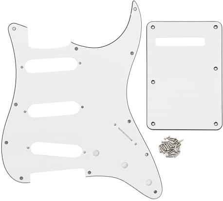 FLEOR Set 11 Löcher Pickguard E-Gitarren im SSS-Stil mit Befestigungsschrauben & die Rückplatte für USA/MEX ST Style Gitarrenteil, 3-lagig, elfenbeinweiß