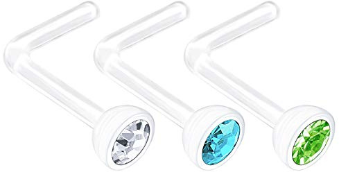 KJM FASHION 3 STK Flexibles Acryl Nasenpiercing Stecker 0,8mm 20gauge 5 mm 2.5mm Kristallkugel Ohrringe Piercing Schmuck 1925