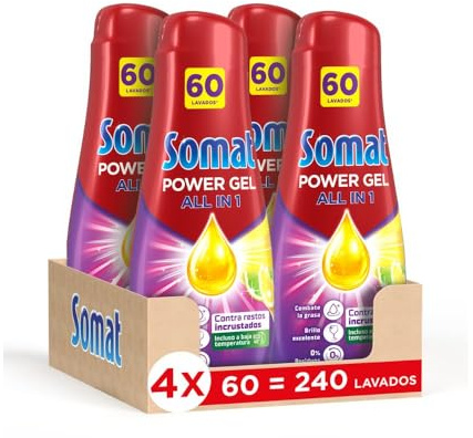 Somat Power Gel Todo en 1 para Lavavajillas Lima Limón (240 Lavados), Detergente para Lavavajillas con Limpieza Potente, Para una Vajilla Perfectamente Limpia Incluso en Programas Eco y Ciclos Cortos