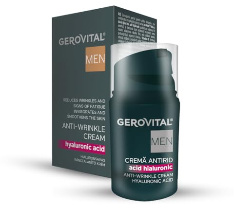 Gerovital Men Crema Antirughe Uomo con Acido Ialuronico, Idratante Viso Giorno e Notte, Texture Leggera e Assorbimento Rapido, 30 ml