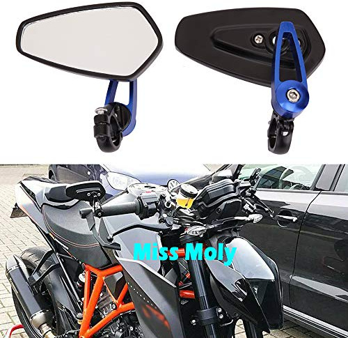 Motorrad Lenkerende Seitenspiegel 7/8 22mm Aluminiumlegierung Lenker Rückspiegel für Scooter Cruiser Sport Bike(Blau)