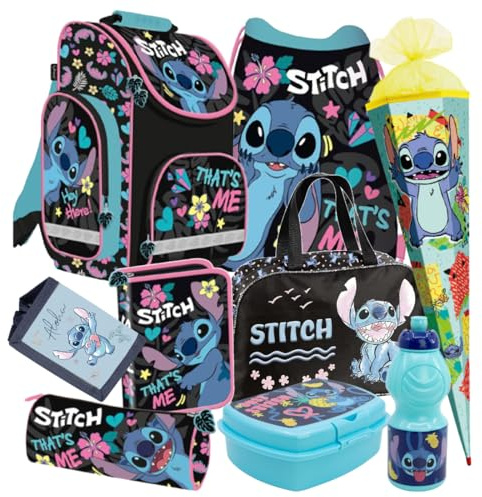 Schultasche Stitch Angel 9 Teile Set Schulranzen Ranzen Schultüte 85 cm Tasche Federmappe Sporttasche Rucksack Tornister blau mit Sticker-von-Kids4shop