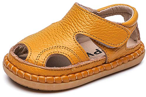 DADAWEN Baby Boys Girls Summer Lightweight Soft Sole Closed-Toe Outdoor Leather Athletic Sandals Yellow US Size 5.5 M Toddler
